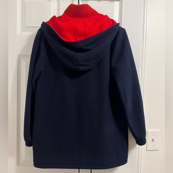 Vintage Mackintosh Vestcoat Size 8 Navy/Red 100% Wool Hood Drawstring Hem - Picture 9 of 15
